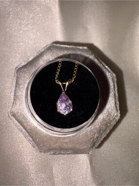 14K GF Gold Teardrop Pendant Necklace with Light Purple Gem